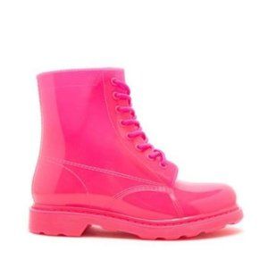 !! NEW !! Neon Pink Lace Up Combat Rain Boots